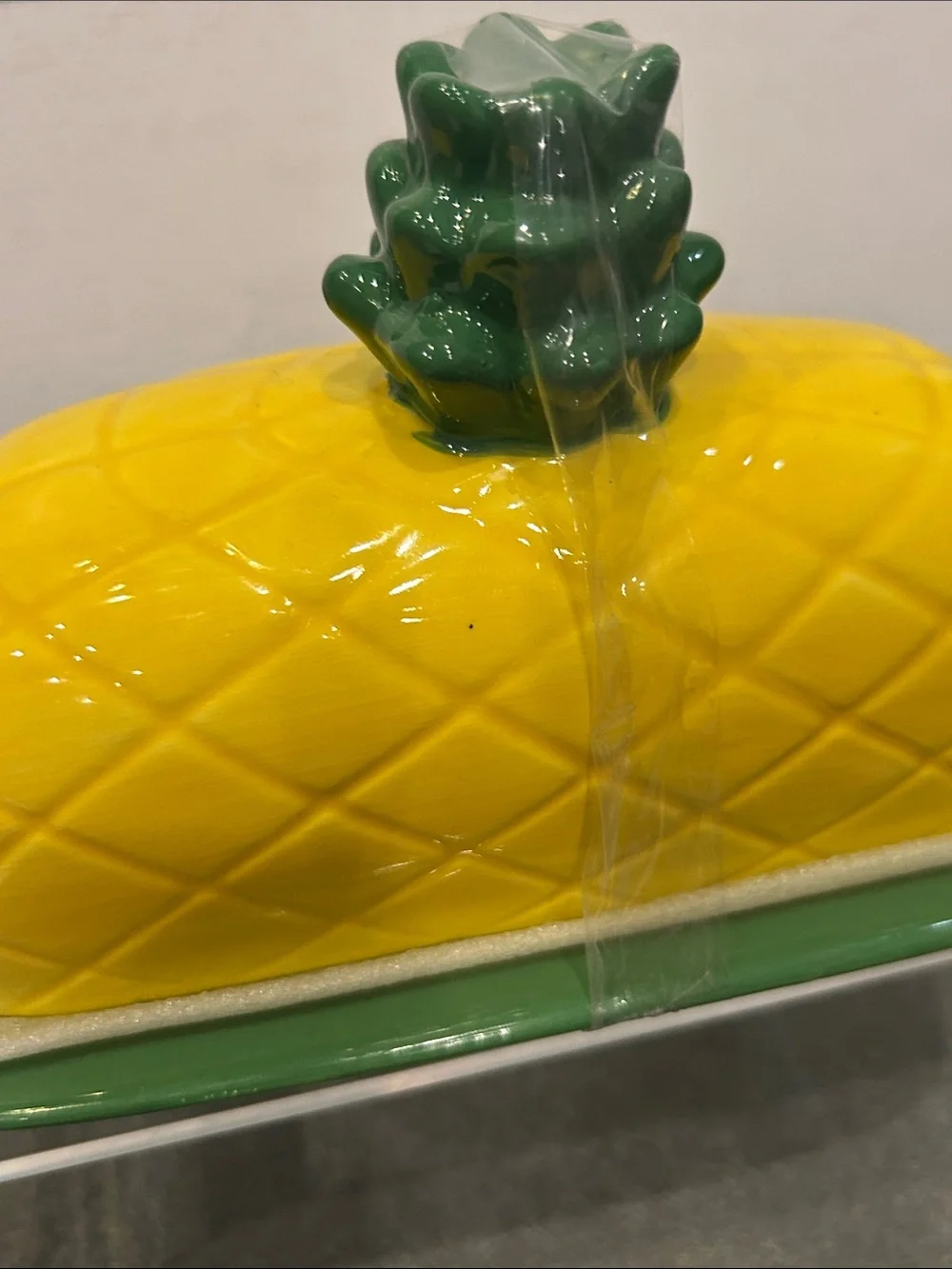 Ceramic Pineapple Butter Dish in Yellow and Green